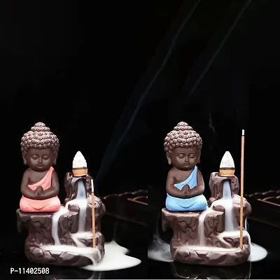 Craft Junction Handcrafted Meditating Little Baby Monk Buddha Smoke Backflow Cone Incense Holder with 20 Incense Cones