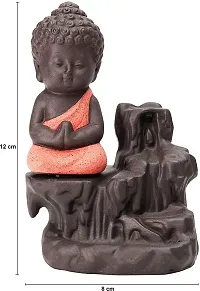 Craft Junction Handcrafted Meditating Little Baby Monk Buddha Smoke Backflow Cone Incense Holder with 20 Incense Cones-thumb1