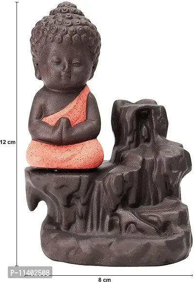 Craft Junction Handcrafted Meditating Little Baby Monk Buddha Smoke Backflow Cone Incense Holder with 20 Incense Cones-thumb2