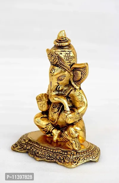 Craft Junction Handpainted Blessing Lord Ganesha Decorative Decorative Showpiece - 17 cm (Metal, Gold)-thumb3