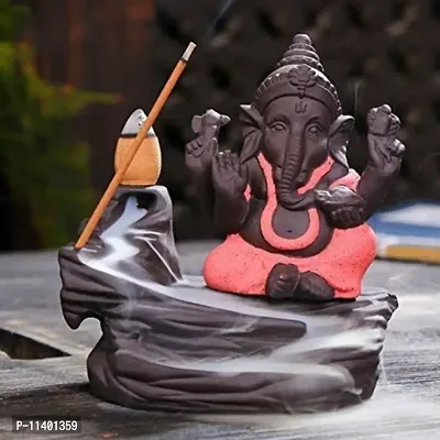 Craft Junction Handcrafted Lord Ganesha Smoke Backflow Cone Incense Holder with 10 Incense Cones