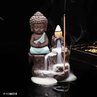 Craft Junction Handcrafted Meditating Little Baby Monk Buddha Smoke Backflow Cone Incense Holder with 10 Sticks