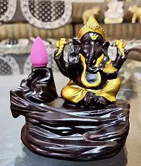 Microfiber Lord Ganesha Smoke Backflow Cone Incense Holder Showpiece, 4 x 5, Gold, 10 Smoke Backflow Scented Cone Incenses-thumb2