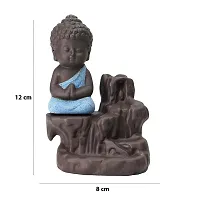 Craft Junction Incense Holder Meditating Monk Buddha Smoke Backflow Fountain with Scented Cone Home Decorative Idol and Figurine showpiece (Color: Sky Blue)(Conical)-thumb2