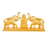 CraftJunction Handcrafted Metal Lord Ganesha Roli Chawal Box with Elephant Decorative Showpiece (7 cm, Golden)-thumb1