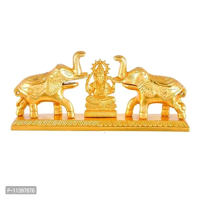 CraftJunction Handcrafted Metal Lord Ganesha Roli Chawal Box with Elephant Decorative Showpiece (7 cm, Golden)-thumb2