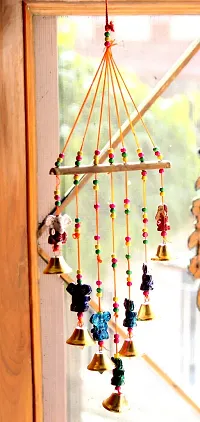 CraftJunction Handcrafted Ganesha Design Wood Windchime (18 inch, Multicolor)-thumb1