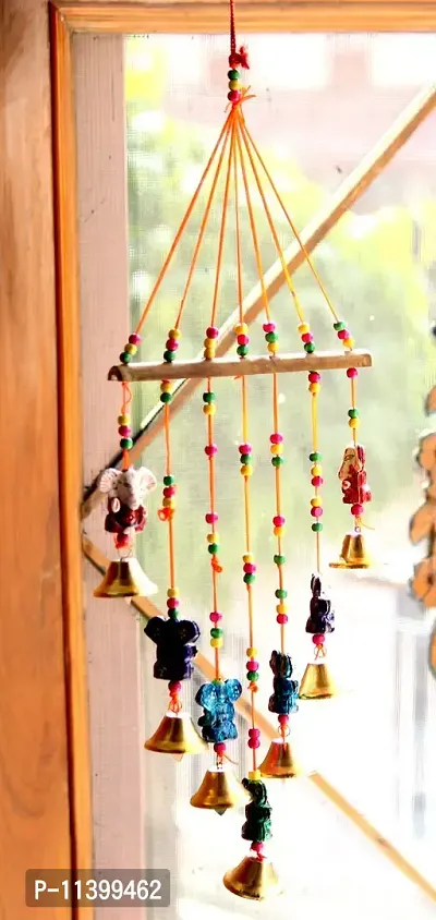 CraftJunction Handcrafted Ganesha Design Wood Windchime (18 inch, Multicolor)-thumb2