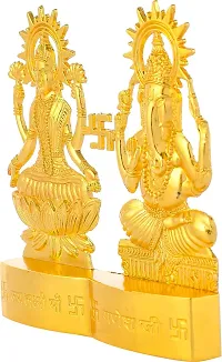 Craft Junction Handcrafted Gold Polish Lakshmi Ganesha for Car Dashboard and Home D?cor Showpiece Figurine-thumb2