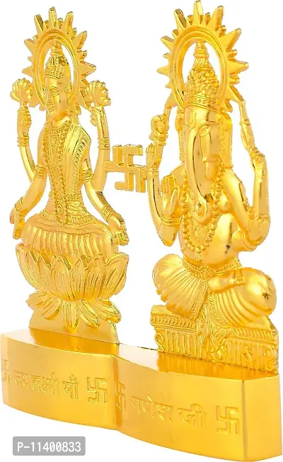 Craft Junction Handcrafted Gold Polish Lakshmi Ganesha for Car Dashboard and Home D?cor Showpiece Figurine-thumb3