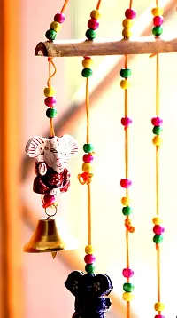 CraftJunction Handcrafted Ganesha Design Wood Windchime (18 inch, Multicolor)-thumb2