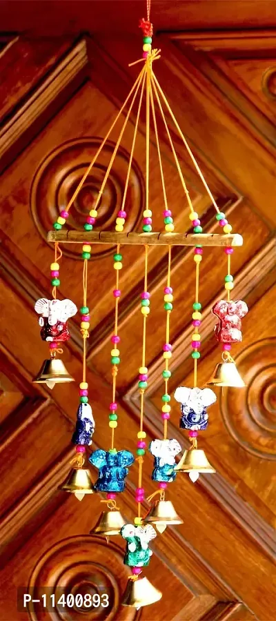 Craft Junction Handcrafted Rajasthani Bells Ganesha Design Wall Hanging Decorative Showpiece - 45 cm (Wood, Multicolor)