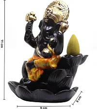 Craft Junction Handcrafted Lord Ganesha on Lotus Smoke Backflow Cone Incense Holder with 10 Incense Cones-thumb3