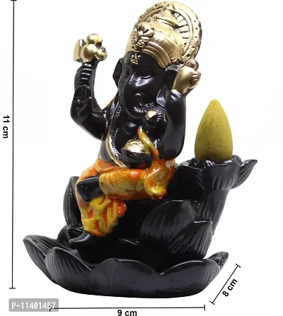 Craft Junction Handcrafted Lord Ganesha on Lotus Smoke Backflow Cone Incense Holder with 10 Incense Cones-thumb4