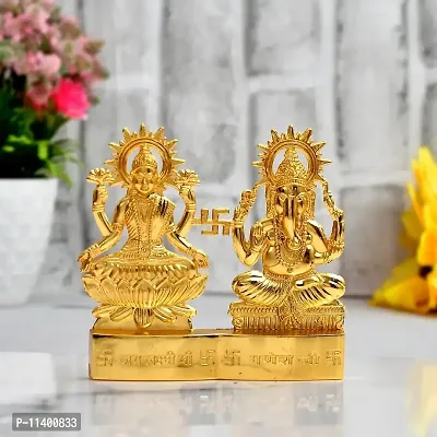 Craft Junction Handcrafted Gold Polish Lakshmi Ganesha for Car Dashboard and Home D?cor Showpiece Figurine