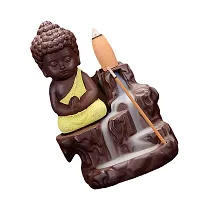 CraftJunction Meditating Monk Buddha Smoke Backflow Cone Incense Decorative Showpiece with 10 Smoke Backflow Cone Incenses (Yellow)-thumb3