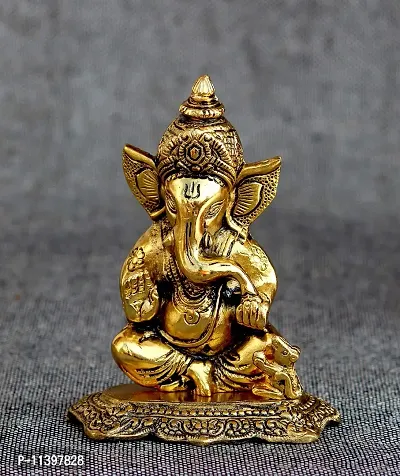 Craft Junction Handpainted Blessing Lord Ganesha Decorative Decorative Showpiece - 17 cm (Metal, Gold)-thumb0