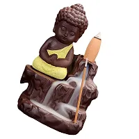 CraftJunction Meditating Monk Buddha Smoke Backflow Cone Incense Decorative Showpiece with 10 Smoke Backflow Cone Incenses (Yellow)-thumb1