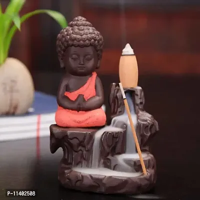 Craft Junction Handcrafted Meditating Little Baby Monk Buddha Smoke Backflow Cone Incense Holder with 20 Incense Cones-thumb3