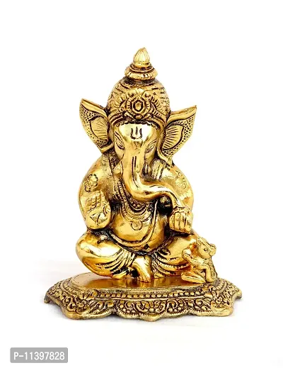 Craft Junction Handpainted Blessing Lord Ganesha Decorative Decorative Showpiece - 17 cm (Metal, Gold)-thumb2