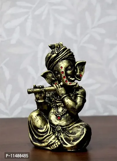 Craft Junction Handpainted Lord Ganesha Playing Basuri for Decorative Purpose Decorative Showpiece - 15 cm (Polyresin, Multicolor)