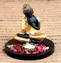 CraftJunction Thai Buddha with Wooden Base and Tealight Holder Showpiece Figurine(7 * 7 * 7 Inches)-thumb1