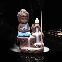 Craft Junction Handcrafted Meditating Little Baby Monk Buddha Smoke Backflow Cone Incense Holder with 20 Incense Cones-thumb3