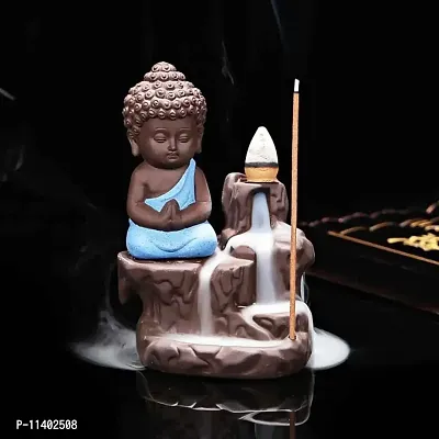 Craft Junction Handcrafted Meditating Little Baby Monk Buddha Smoke Backflow Cone Incense Holder with 20 Incense Cones-thumb4