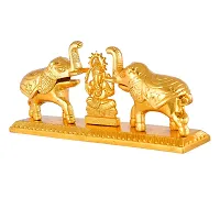 CraftJunction Handcrafted Metal Lord Ganesha Roli Chawal Box with Elephant Decorative Showpiece (7 cm, Golden)-thumb2