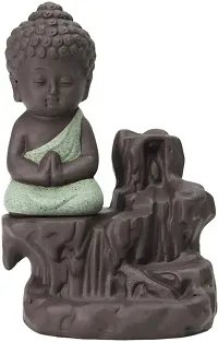 Craft Junction Handcrafted Meditating Little Baby Monk Buddha Smoke Backflow Cone Incense Holder with 10 Sticks-thumb1