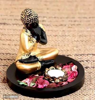 CraftJunction Thai Buddha with Wooden Base and Tealight Holder Showpiece Figurine(7 * 7 * 7 Inches)