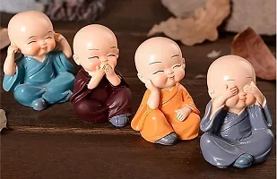 Craft Junction Handcrafted Colourfull Set of 4 Small Baby Monk Decoraive Showpiece Figurine-thumb2