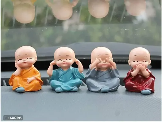 Craft Junction Handcrafted Colourfull Set of 4 Small Baby Monk Decoraive Showpiece Figurine-thumb0