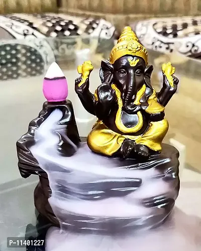 CraftJunction Meditating Ganesha Smoke Backflow Cone Incense Holder Decorative Showpiece with 10 Free Smoke Backflow Scented Cone Incenses (G3G)-thumb0