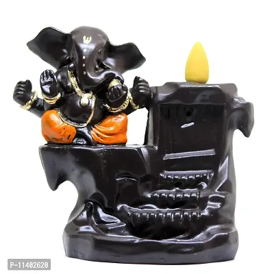 CraftJunction Meditating Ganesha Smoke Backflow Cone Incense Holder Decorative Showpiece with 10 Free Smoke Backflow Scented Cone Incenses (G4OR)-thumb2