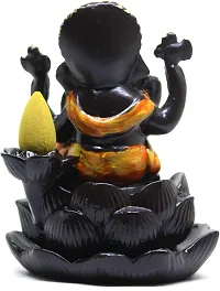 Craft Junction Handcrafted Lord Ganesha on Lotus Smoke Backflow Cone Incense Holder with 10 Incense Cones-thumb2