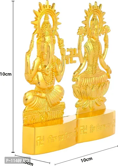 Craft Junction Handcrafted Gold Polish Lakshmi Ganesha for Car Dashboard and Home D?cor Showpiece Figurine-thumb4