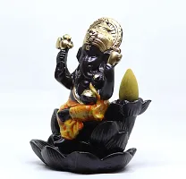 Craft Junction Handcrafted Lord Ganesha on Lotus Smoke Backflow Cone Incense Holder with 10 Incense Cones-thumb4