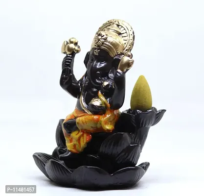 Craft Junction Handcrafted Lord Ganesha on Lotus Smoke Backflow Cone Incense Holder with 10 Incense Cones-thumb5