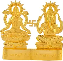 Craft Junction Handcrafted Gold Polish Lakshmi Ganesha for Car Dashboard and Home D?cor Showpiece Figurine-thumb1