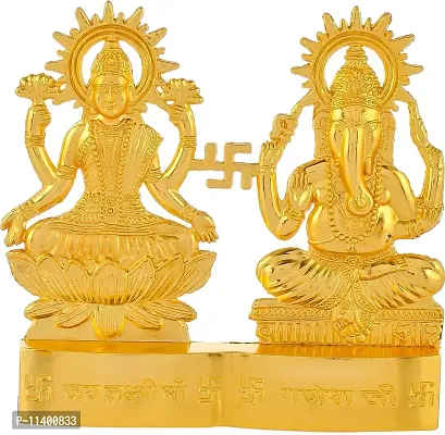 Craft Junction Handcrafted Gold Polish Lakshmi Ganesha for Car Dashboard and Home D?cor Showpiece Figurine-thumb2