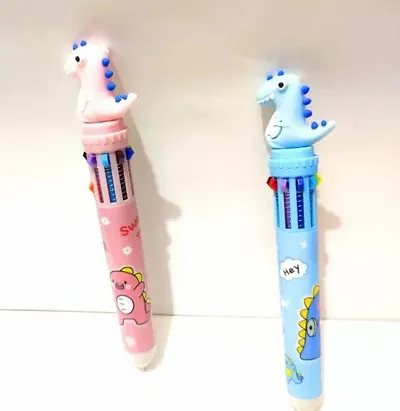 10 IN 1 Multicolour Dinosaur pen for kids beautiful ball pen /Return Gift for kids ( pack of 2)