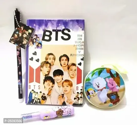 BTS Army Team with BTS A6 Size Diary ,BTS Pen, BTS Highlighter, BTS Coin Pouch BT-21 Theme Return Gift, Party Favor Gift, Birthday Gift for Kids for School pack of 4