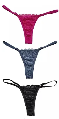 LACE G-String/Thong Panty Free Size/ G-string for women/ Thong panty for women PACK 3 Multicolours-thumb2