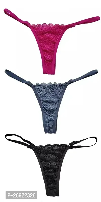 LACE G-String/Thong Panty Free Size/ G-string for women/ Thong panty for women PACK 3 Multicolours-thumb3