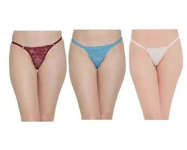 Adjustable Women Net G-Strings/Thong Panty for Women (Pack of 3 Free Size) Multicolours