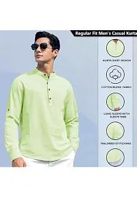 Reliable Green Cotton Linen Solid Kurta For Men-thumb3