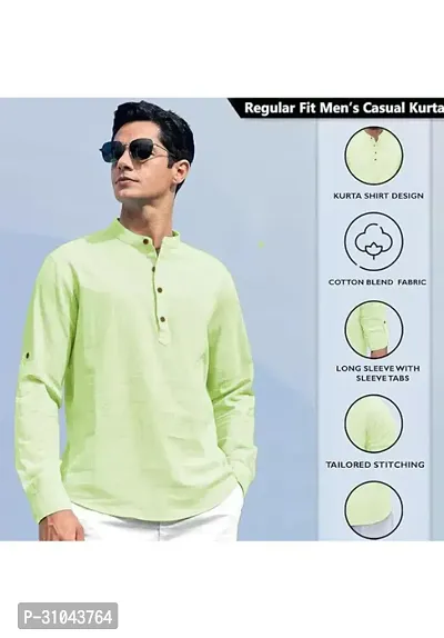 Reliable Green Cotton Linen Solid Kurta For Men-thumb4