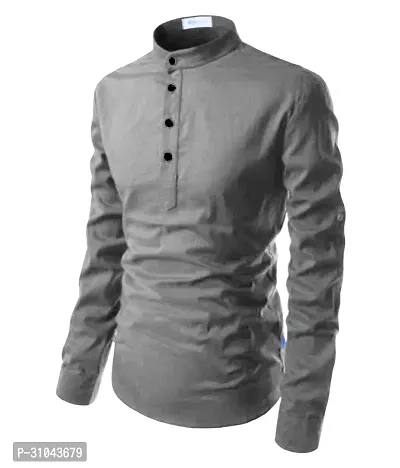 Reliable Grey Cotton Linen Solid Kurta For Men-thumb3