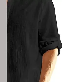 Reliable Black Cotton Linen Solid Kurta For Men-thumb3